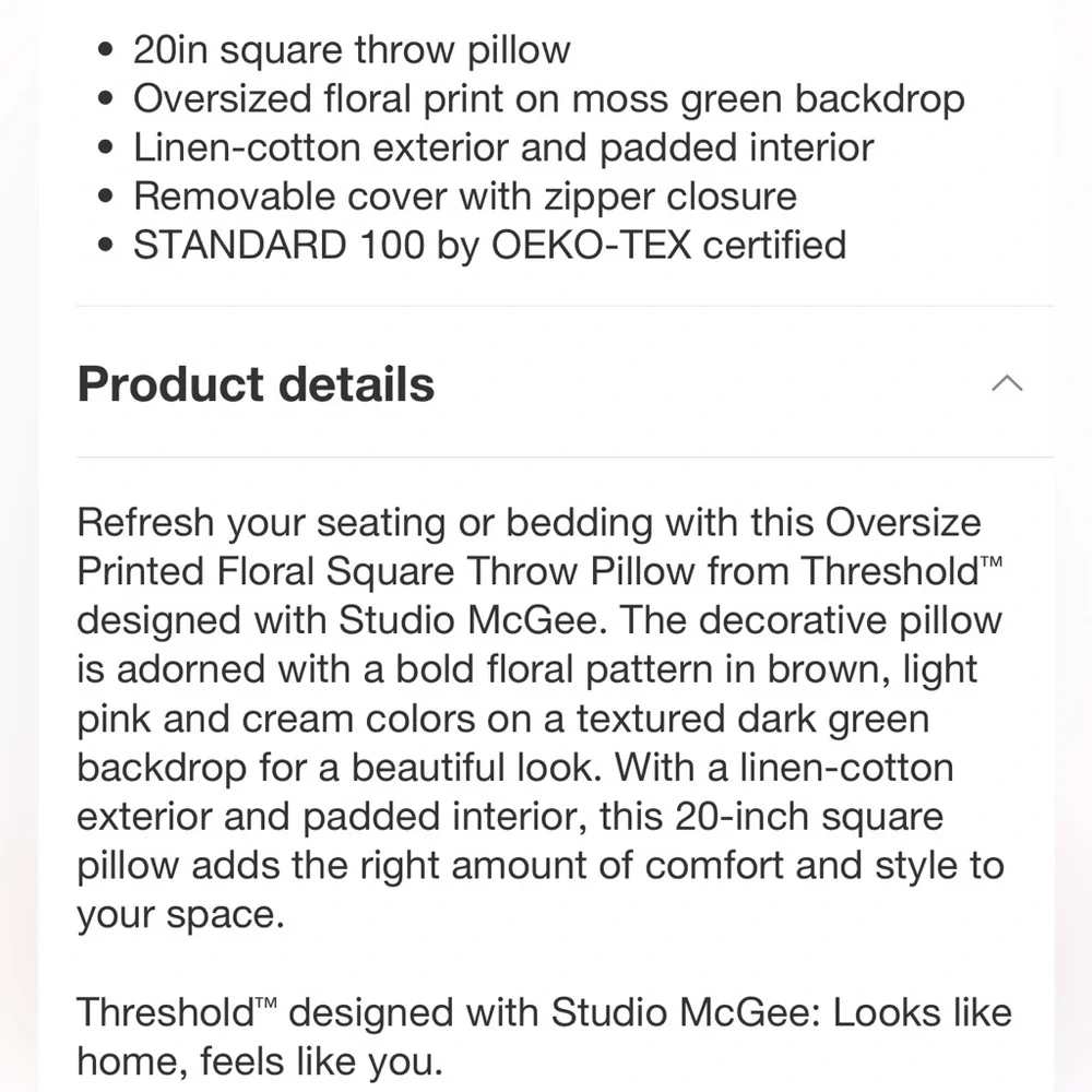 Oversize Printed Floral throw pillow Threshold™ designed with Studio McG…